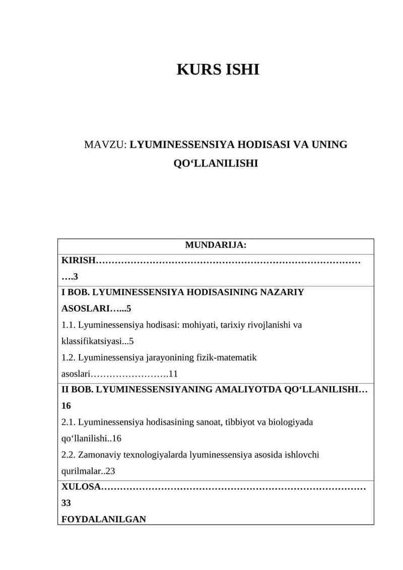 Lyuminessensiya Hodisasi Va Uning Qo‘llanilishi