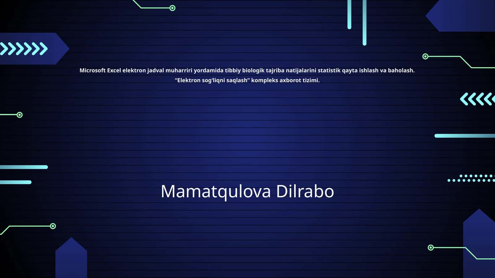 Microsoft Excel elektron jadval muharriri yordamida tibbiy biologik tajriba natijalarini statistik qayta ishlash va baholash. “Elektron sog‘liqni saqlash” kompleks axborot tizimi
