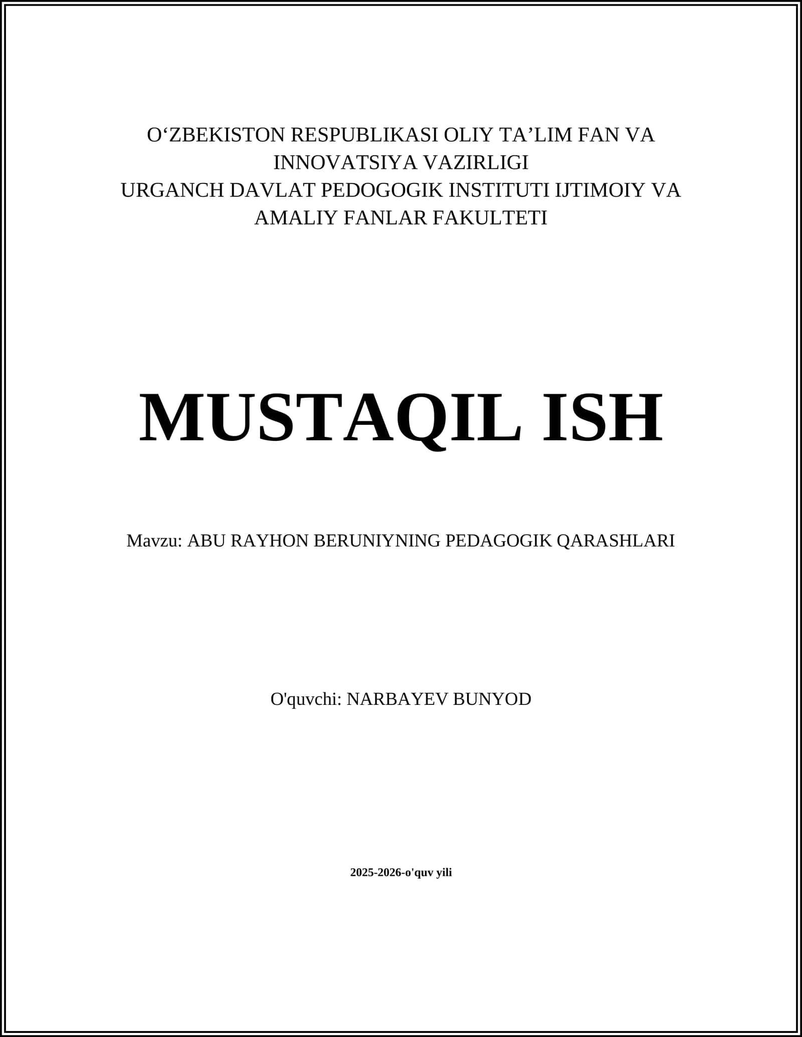 ABU RAYHON BERUNIYNING PEDAGOGIK QARASHLARI