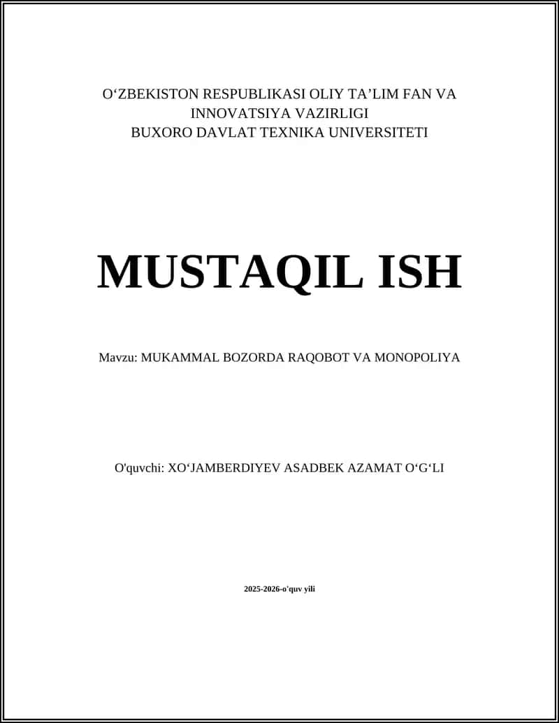 Mukammal Bozorda Raqobat va Monopoliya