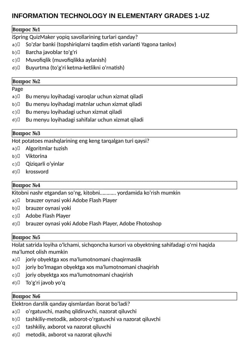 INFORMATION TECHNOLOGY IN ELEMENTARY GRADES 1-UZ