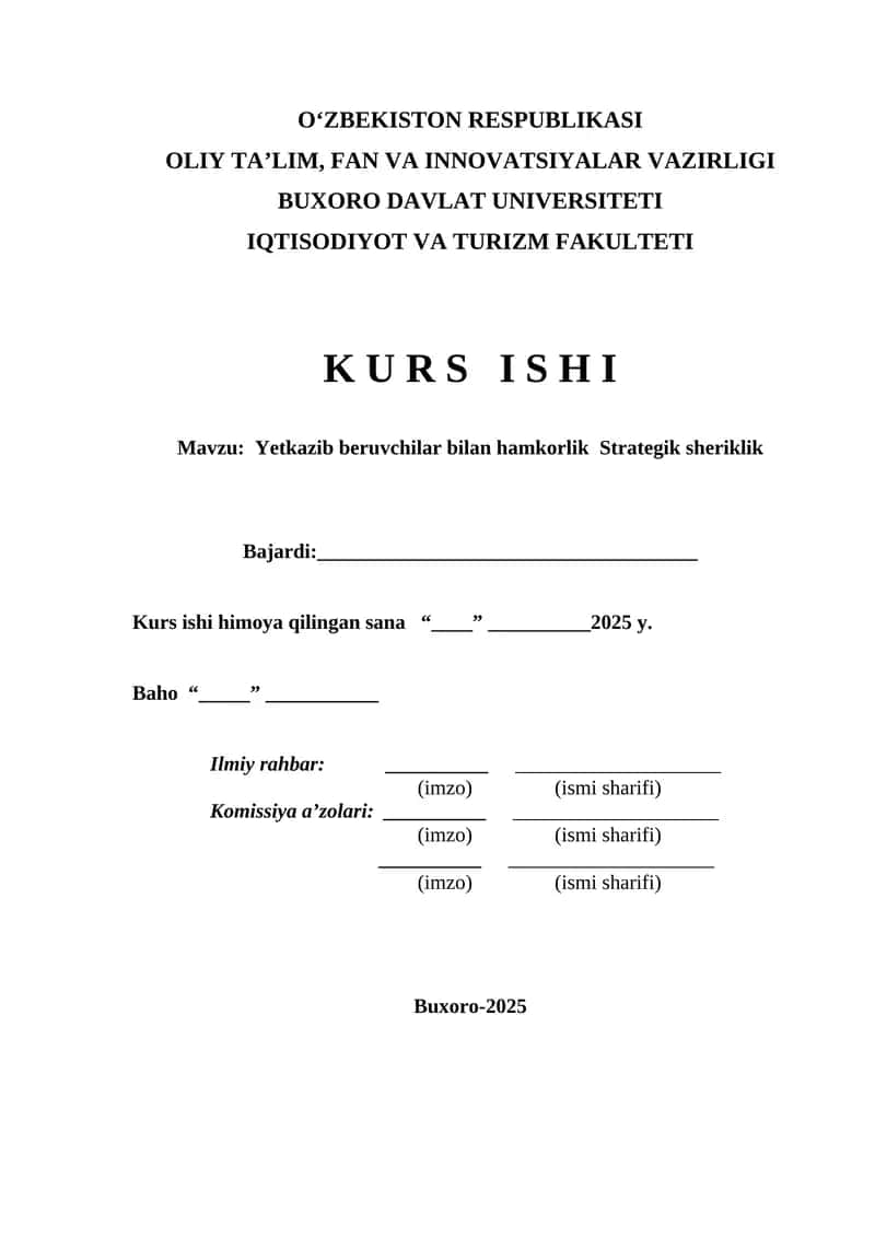 Yetkazib beruvchilar bilan hamkorlik Strategik sheriklik