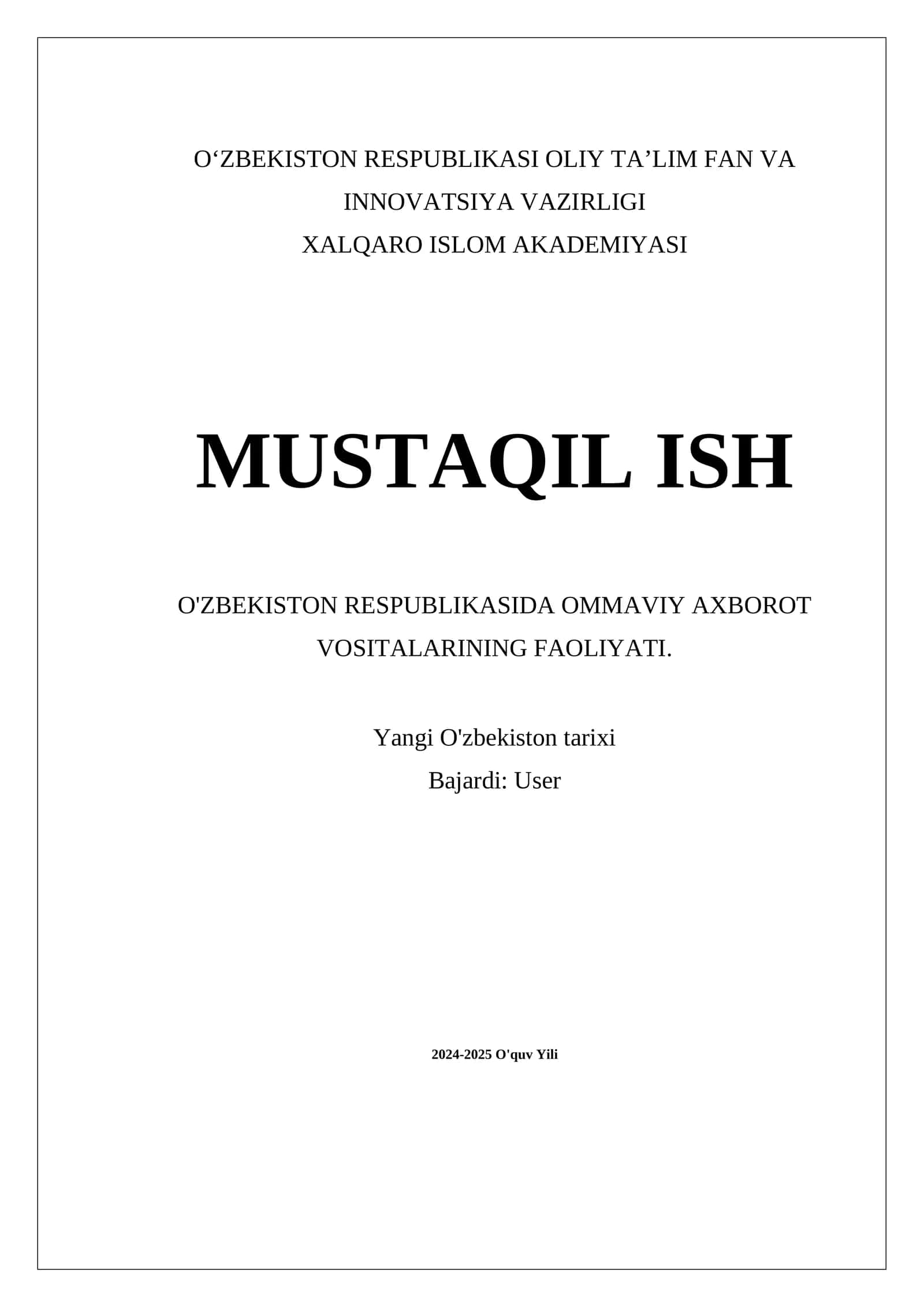 O'ZBEKISTON RESPUBLIKASIDA OMMAVIY AXBOROT VOSITALARINING FAOLIYATI