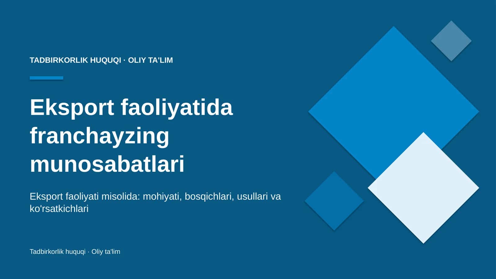 Eksport faoliyatida franchayzing munosabatlari