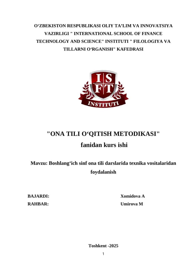 Boshlang‘ich sinf ona tili darslarida texnika vositalaridan foydalanish