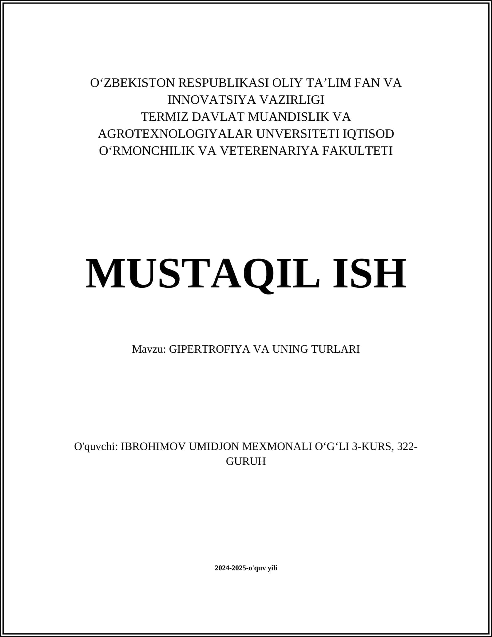 Gipertrofiya va uning turari