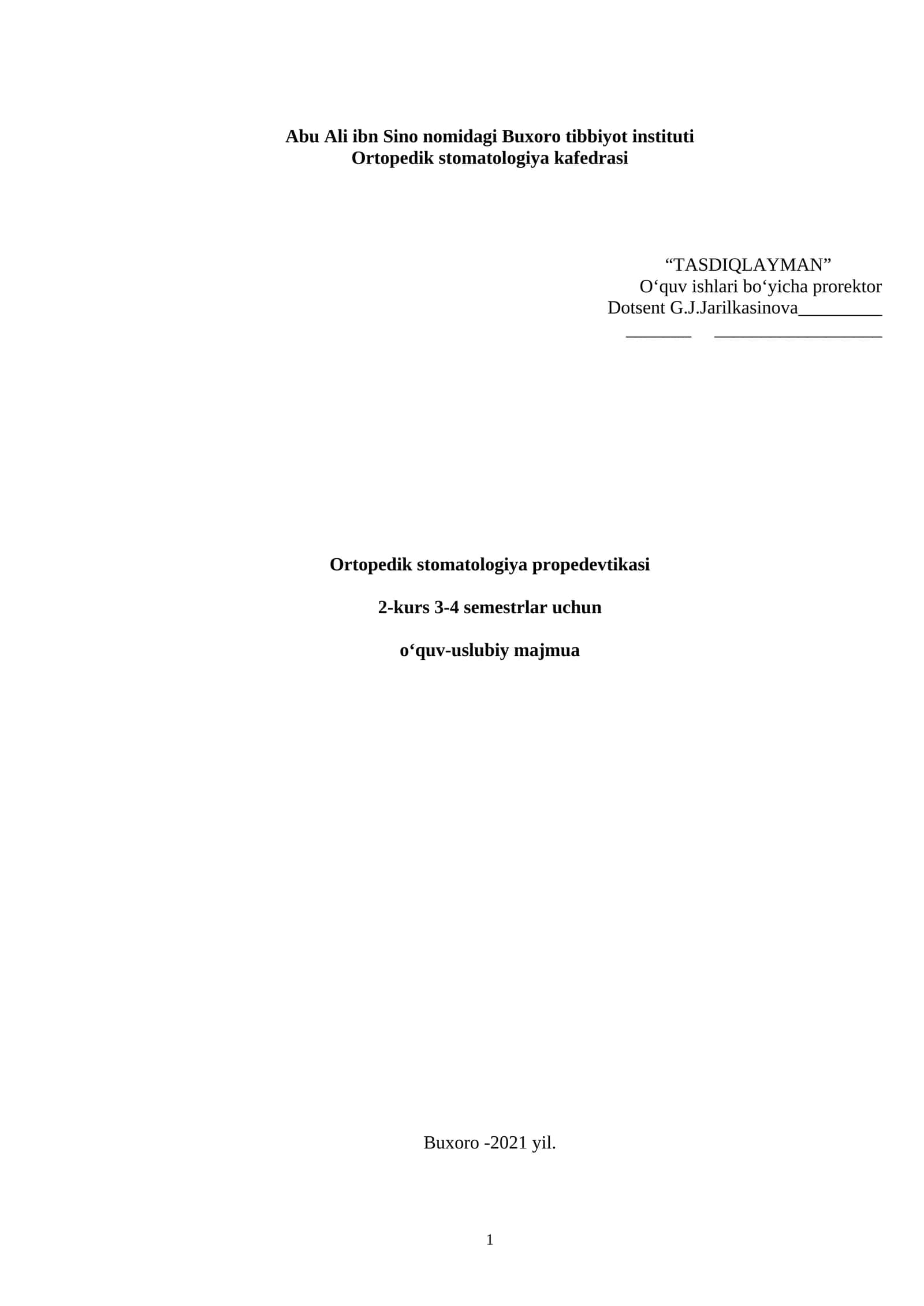 Ortopedik stomatologiya propedevtikasi