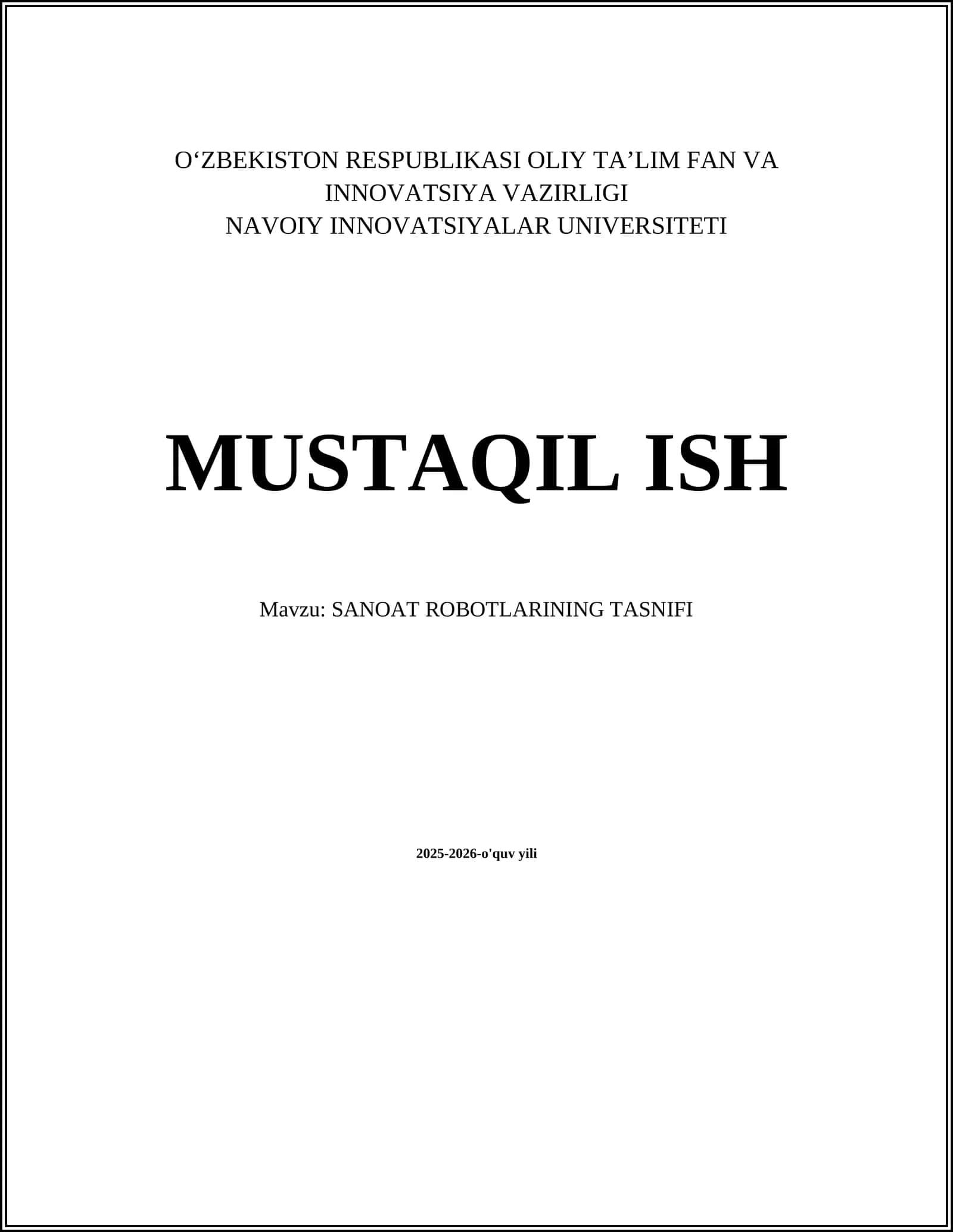 SANOAT ROBOTLARINING TASNIFI