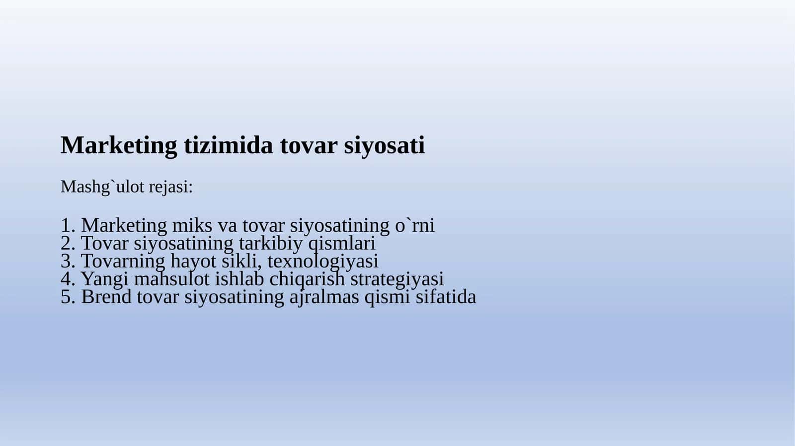 Tovar Siyosati va Marketing Miksi