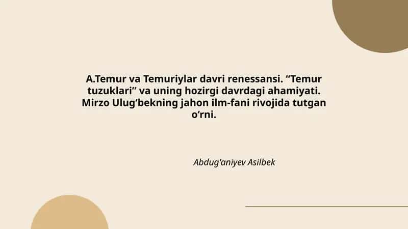 Temur va Temuriylar davri renessansi