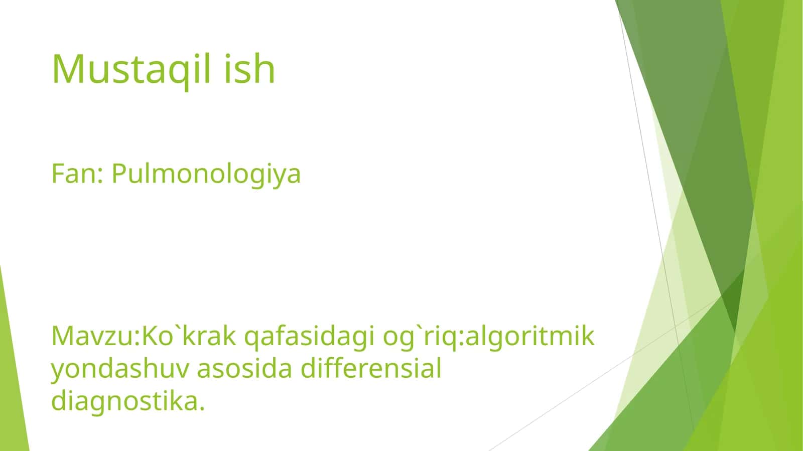 Pulmonologiya - Ko`krak qafasidagi og`riq