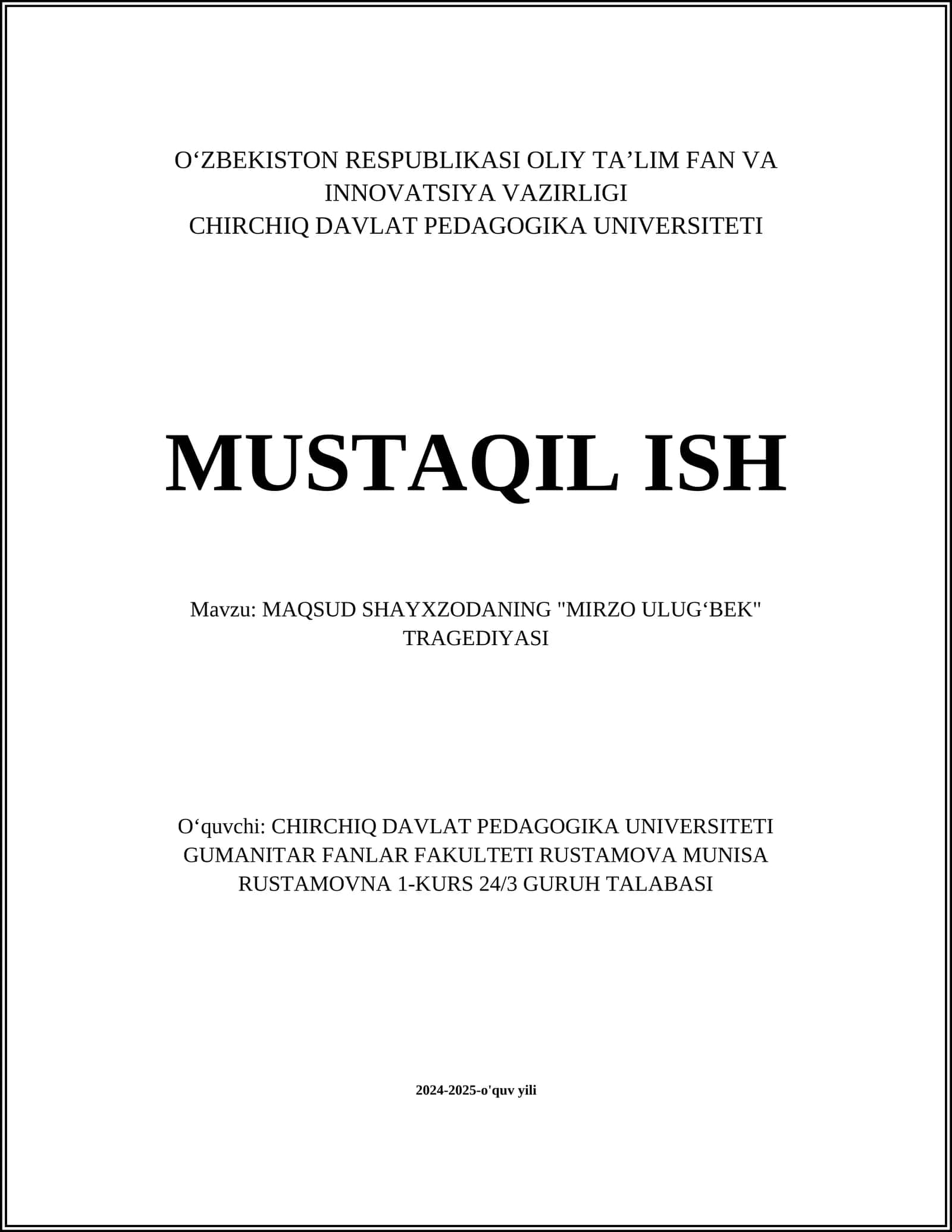 MAQSUD SHAYXZODANING "MIRZO ULUGʻBEK" TRAGEDIYASI