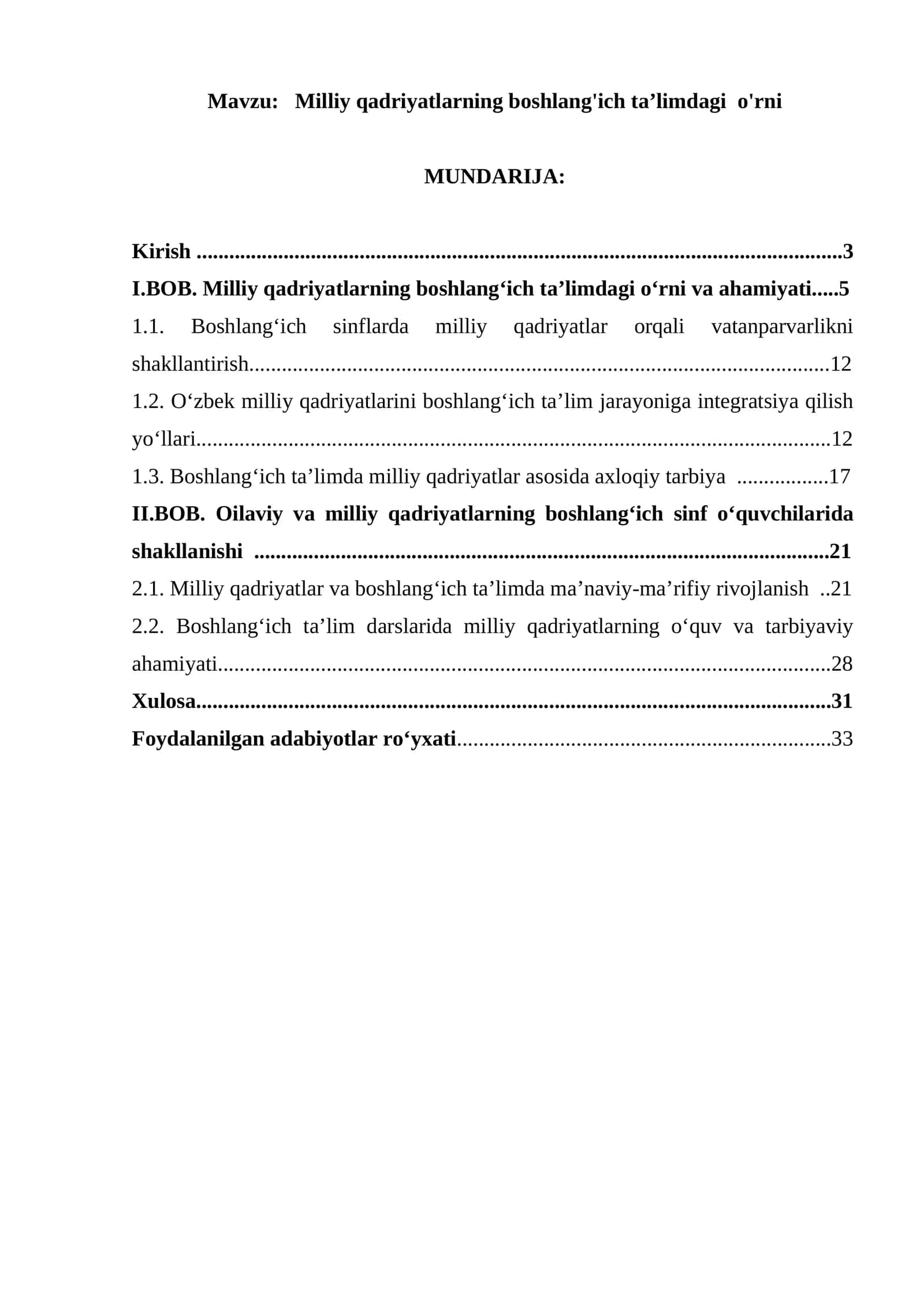 Milliy qadriyatlarning boshlang'ich taʼlimdagi o'rni