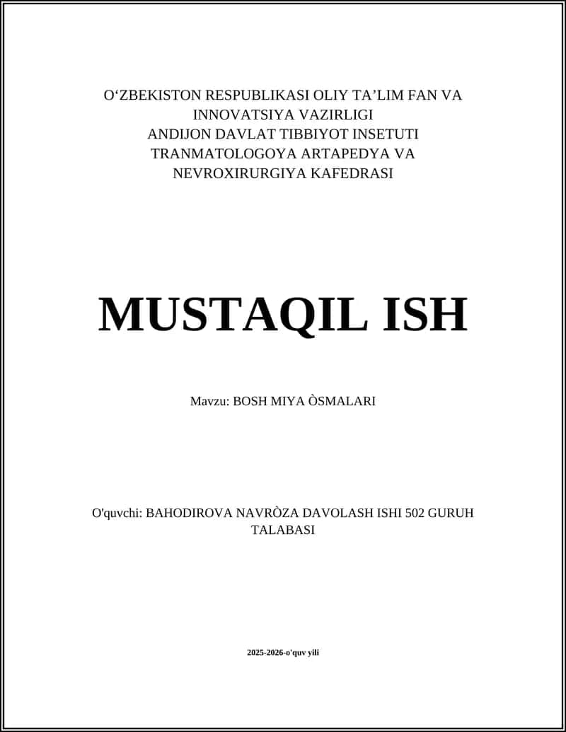 BOSH MIYA ÒSMALARI