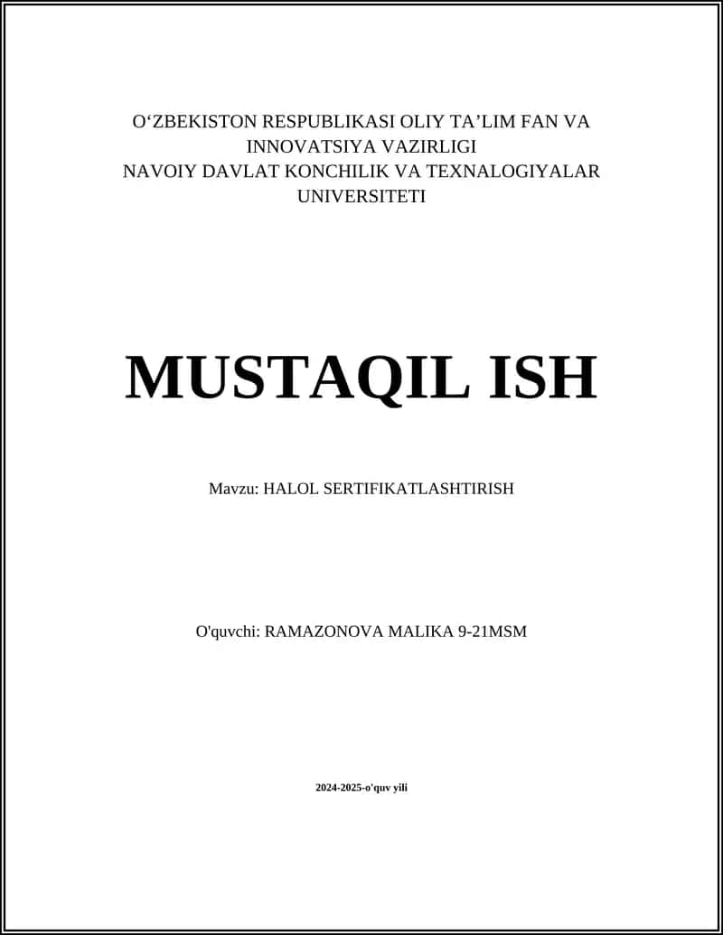 HALOL SERTIFIKATLASHTIRISH