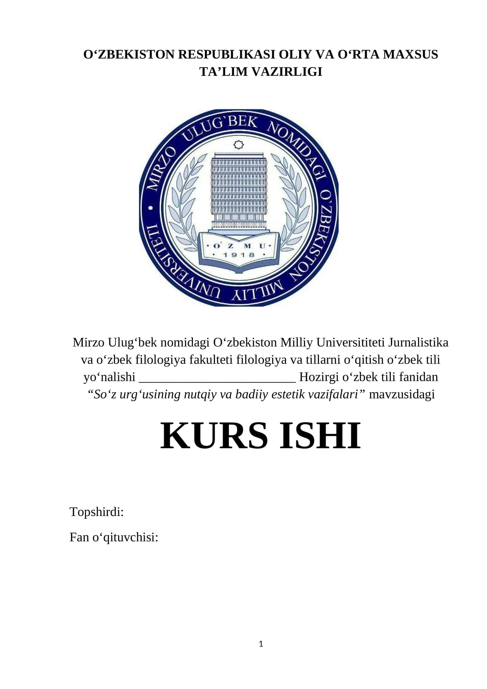 So‘z urg‘usining nutqiy va badiiy estetik vazifalari