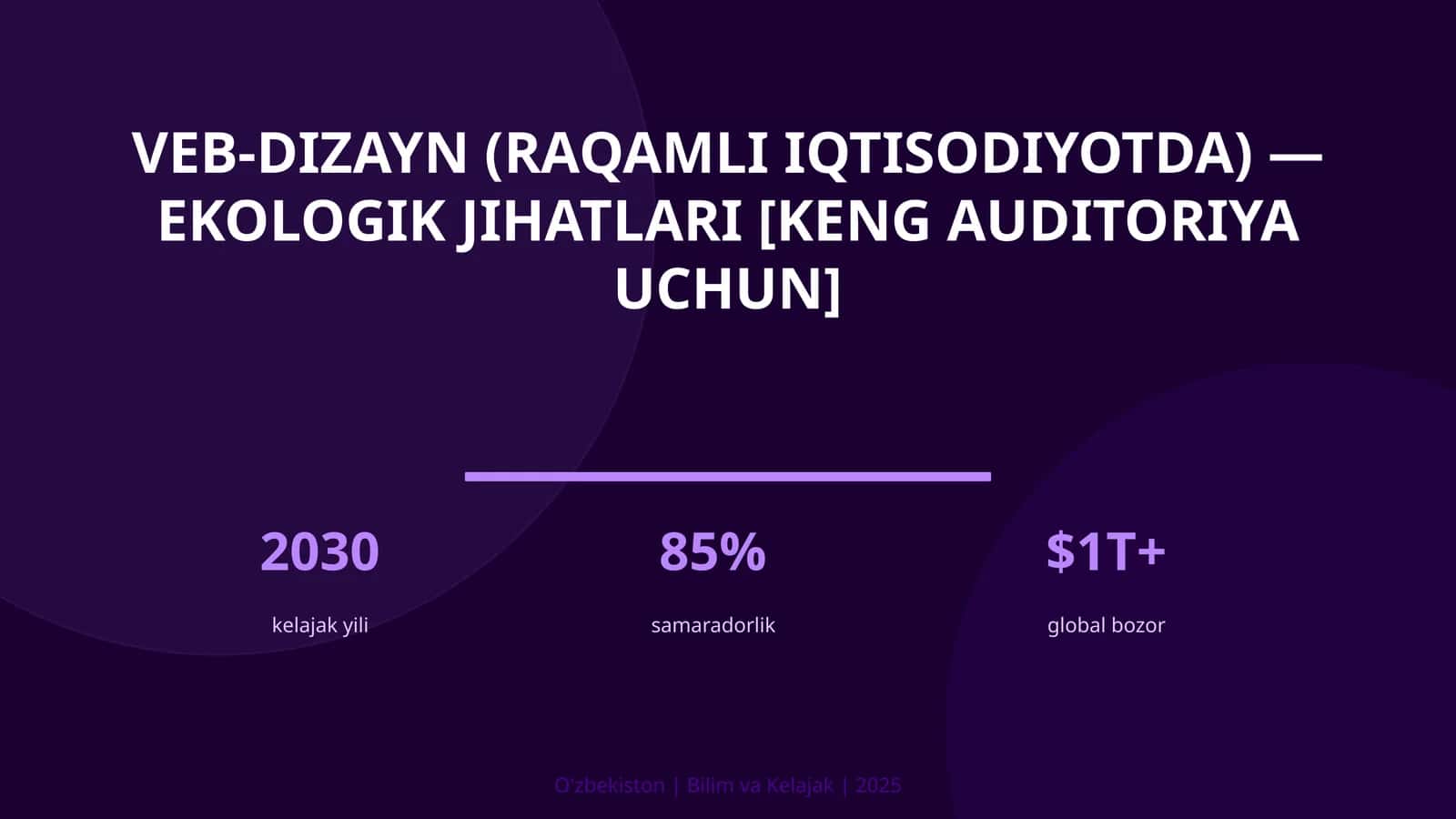 VEB-DIZAYN (RAQAMLI IQTISODIYOTDA) — EKOLOGIK JIHATLARI [KENG AUDITORIYA UCHUN]