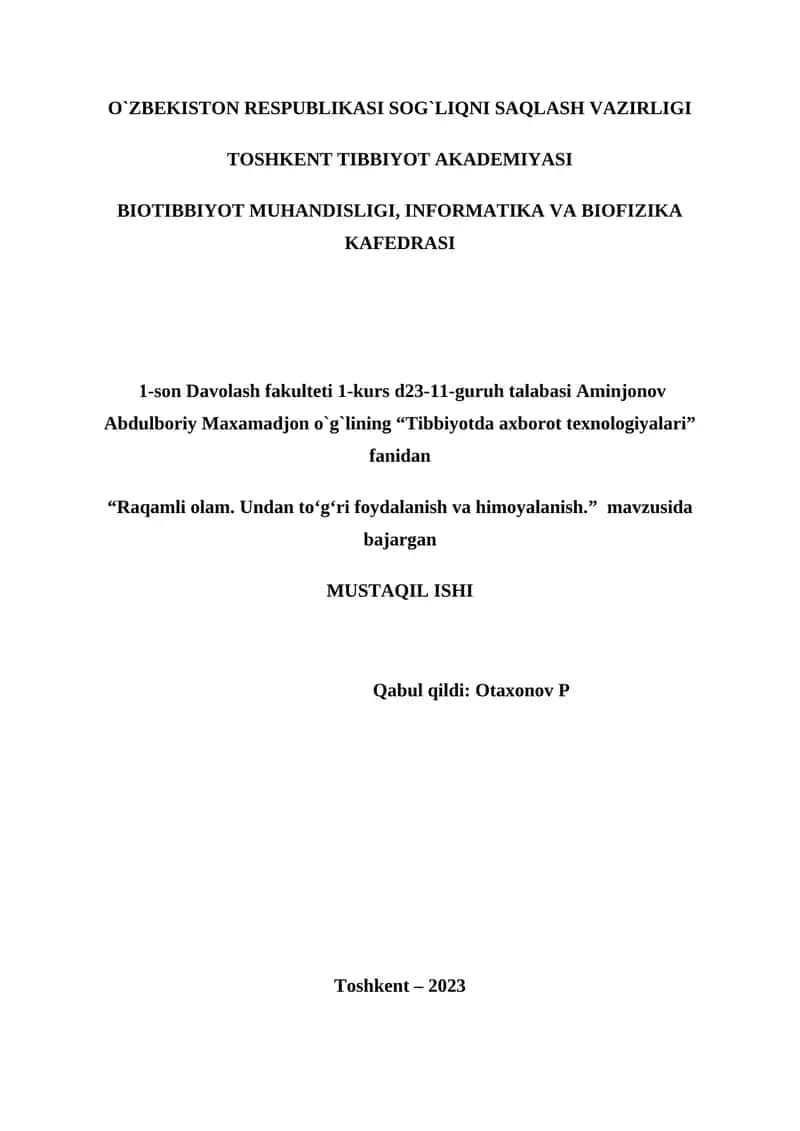 Tibbiyotda axborot texnologiyalari