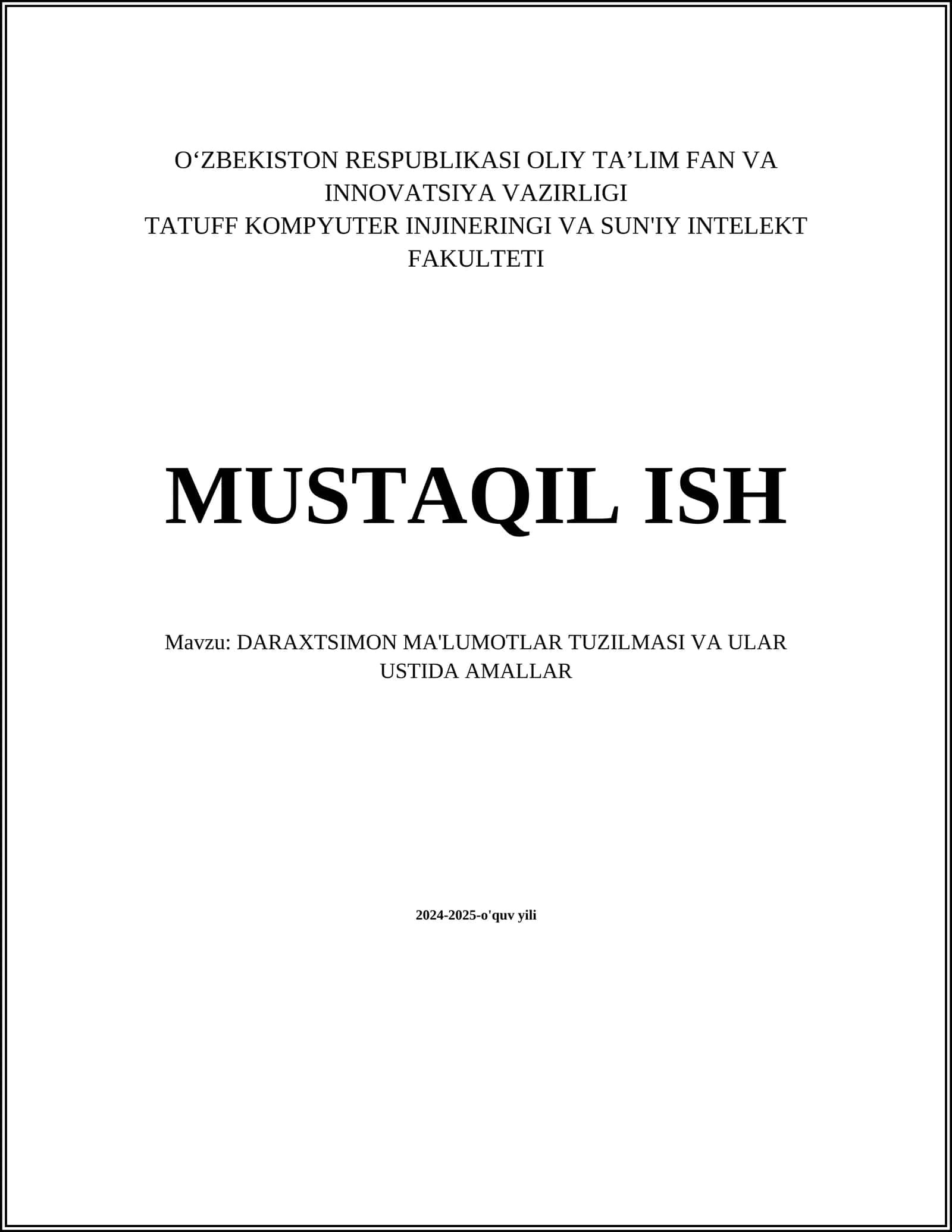 DARAXTSIMON MA'LUMOTLAR TUZILMASI VA ULAR USTIDA AMALLAR
