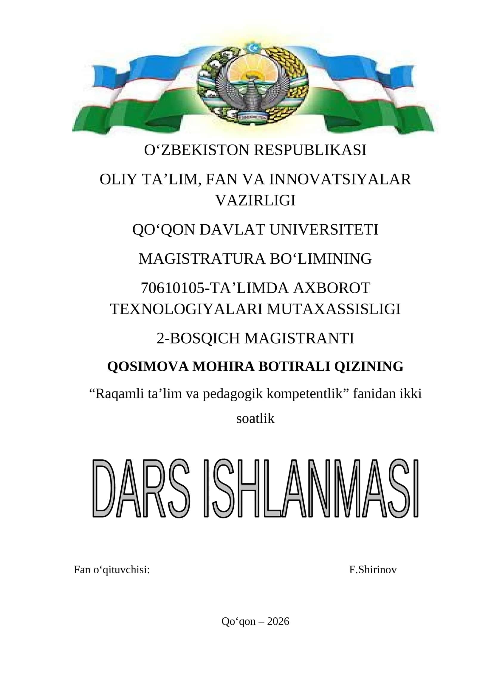 Ta’lim jarayonida bulutli texnologiyalardan foydalanish mavzusida dars ishlanmasi