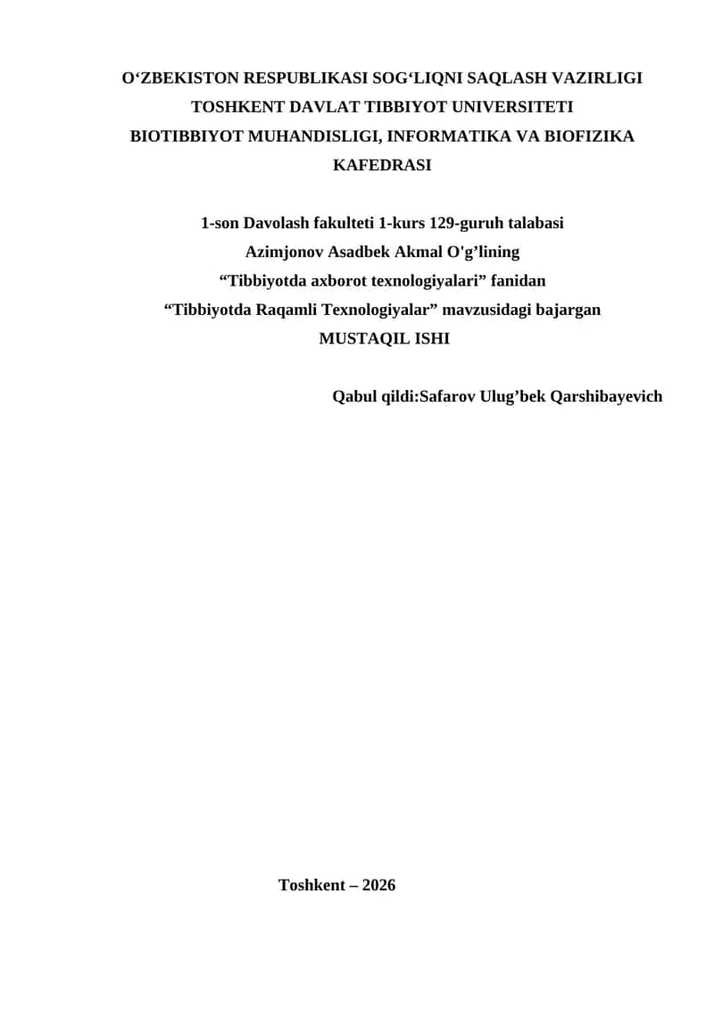 Tibbiyotda Raqamli Texnologiyalar