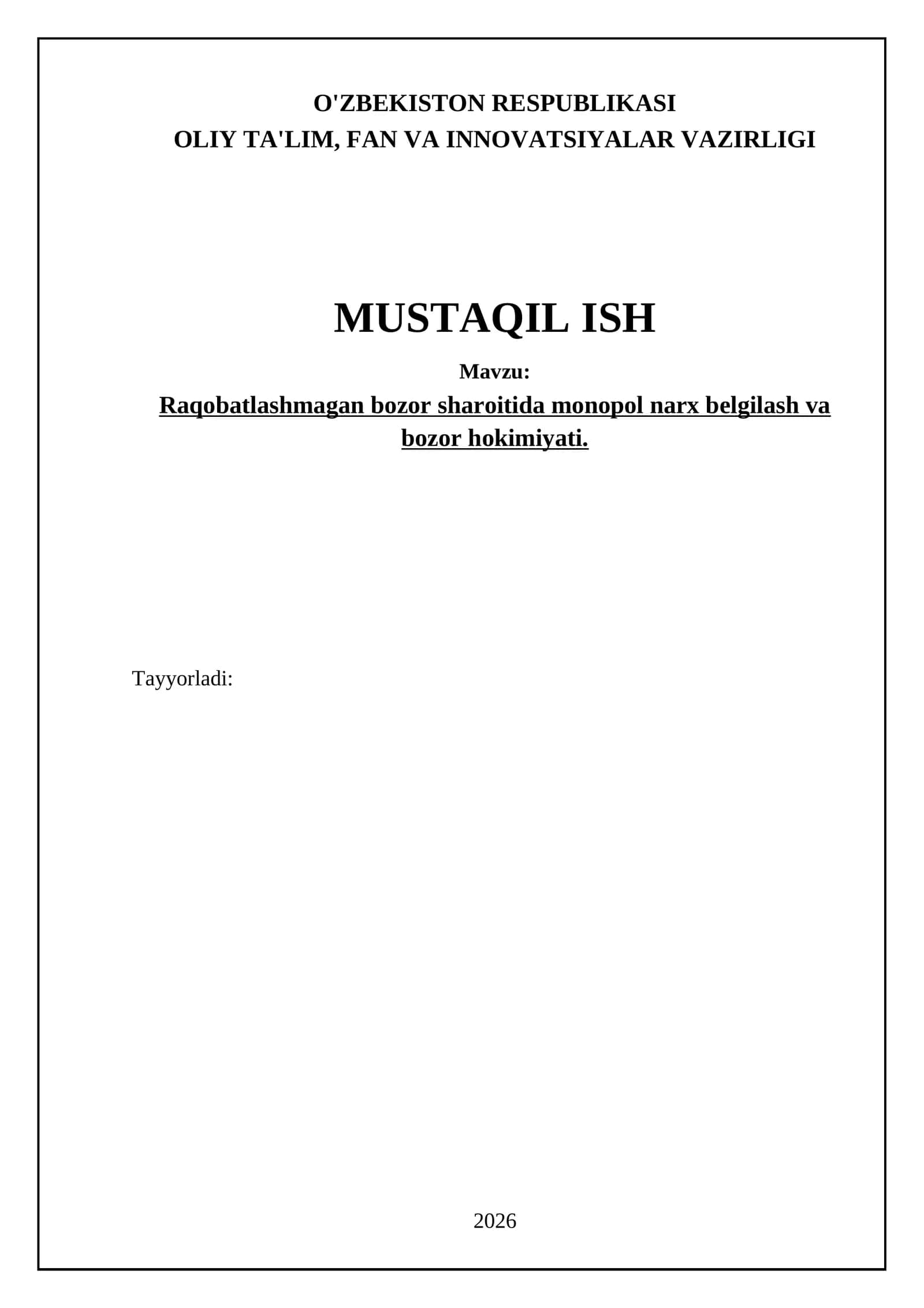 Monopol firmaning narx belgilash strategiyalari