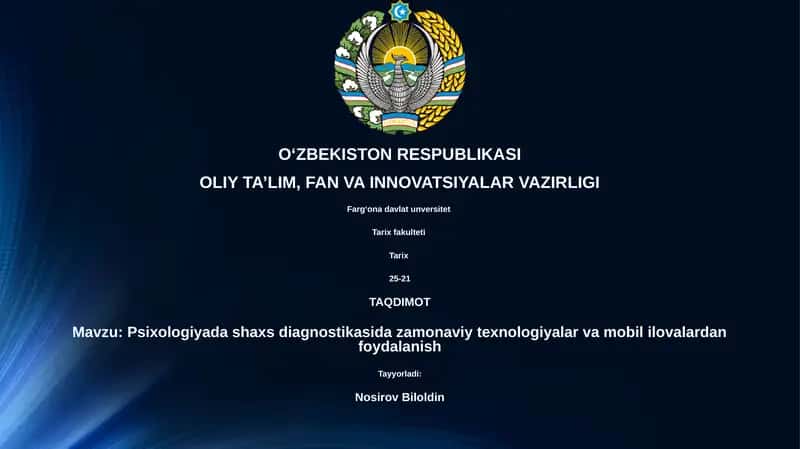 Psixologiyada shaxs diagnostikasida zamonaviy texnologiyalar va mobil ilovalardan foydalanish