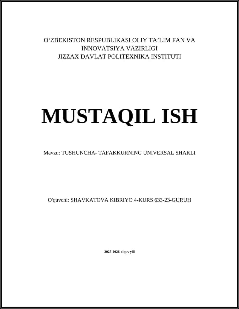 Tushuncha - Tafakkurning Universal Shakli