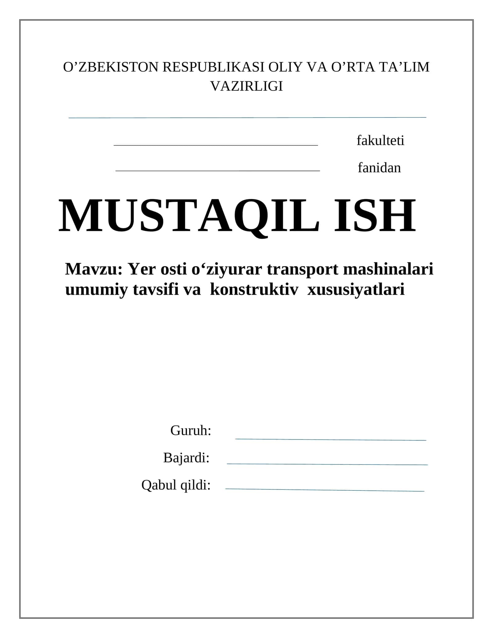 O‘ziyurar Transport Mashinalari Turlari