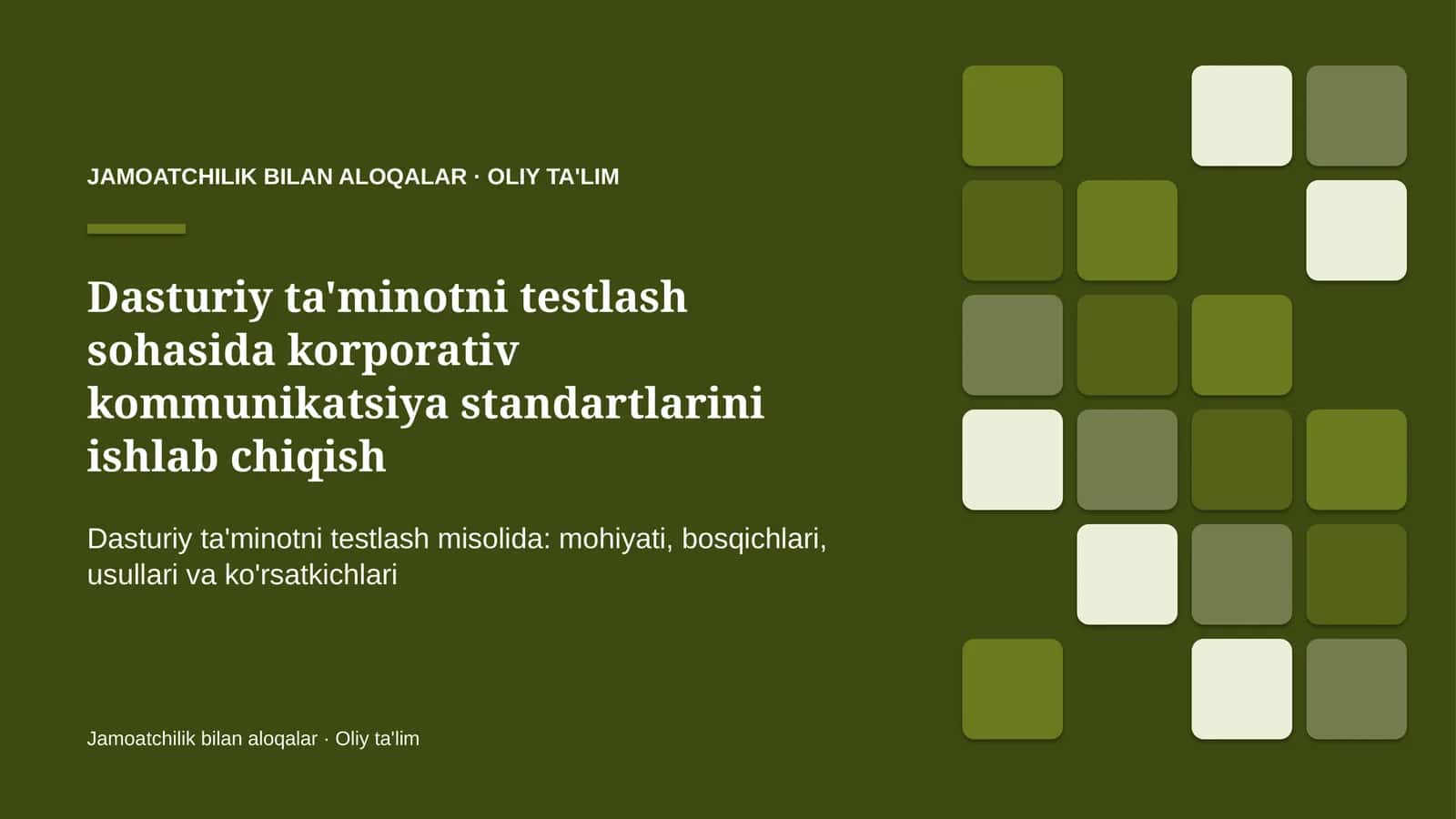 dasturiy ta'minotni testlash sohasida korporativ kommunikatsiya standartlarini ishlab chiqish 9764