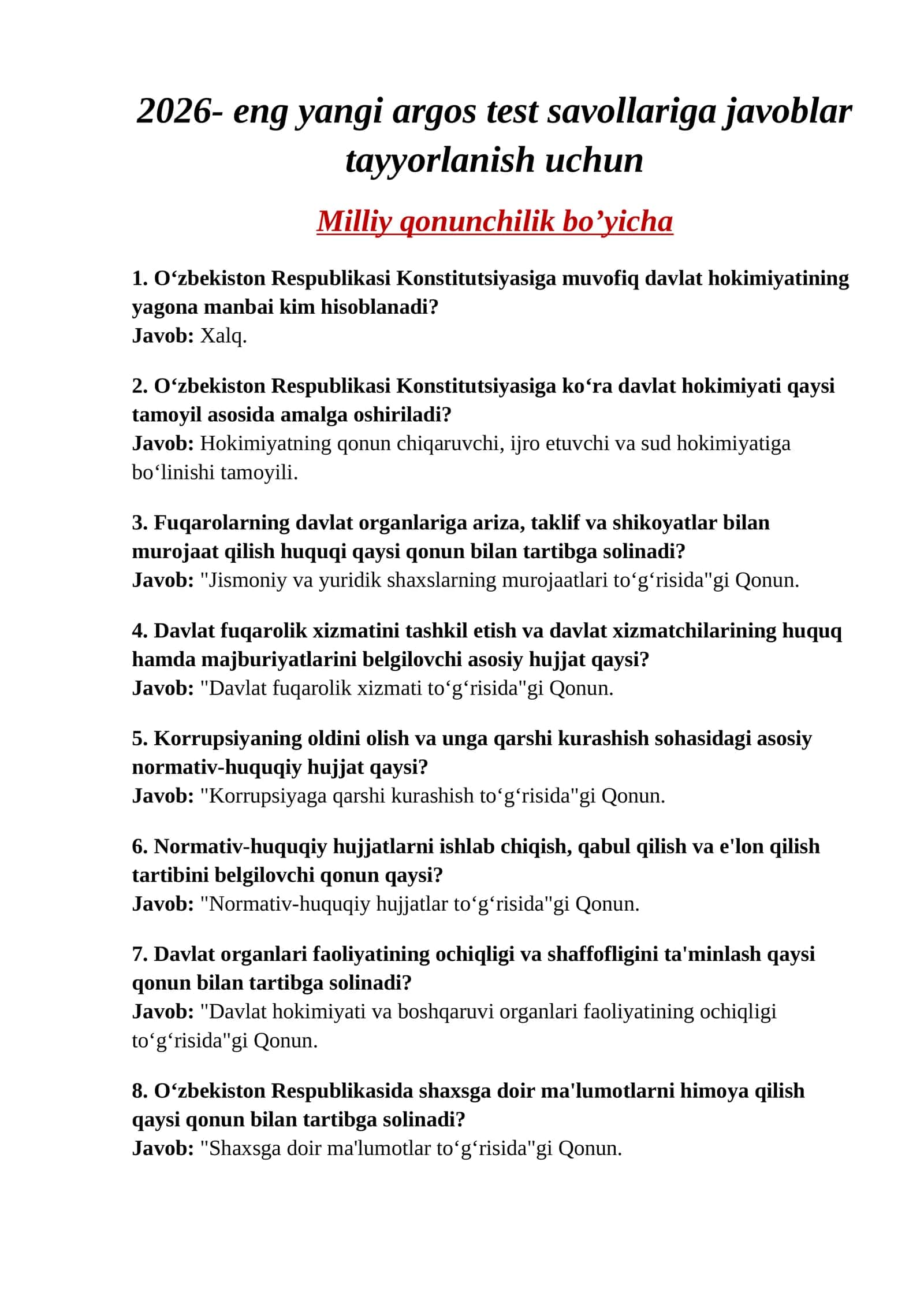 2026- eng yangi argos test savollariga javoblar tayyorlanish uchun