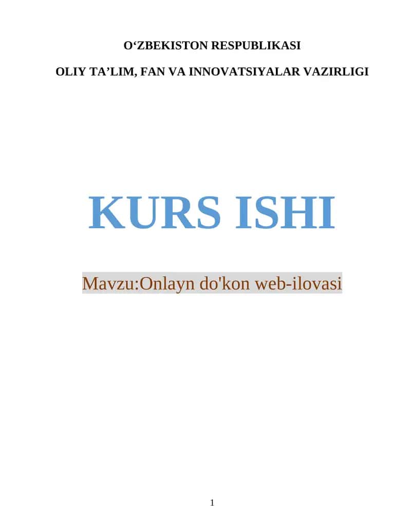 Onlayn do'kon web-ilovasi kurs ishi
