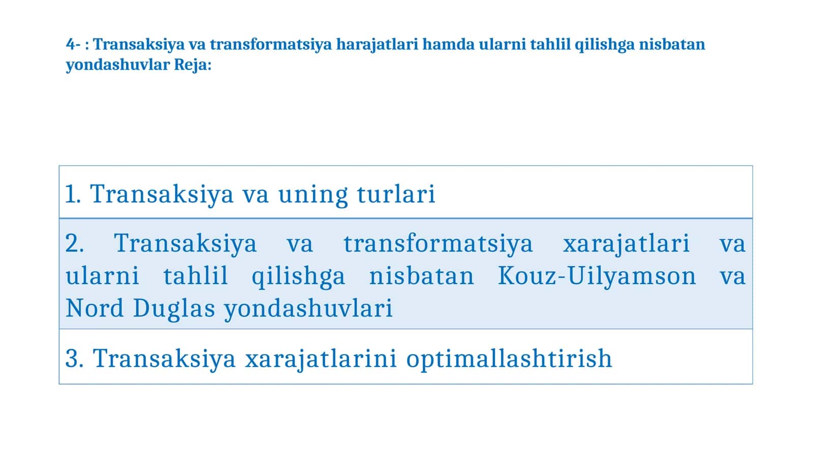 Transaksiya va transformatsiya harajatlari