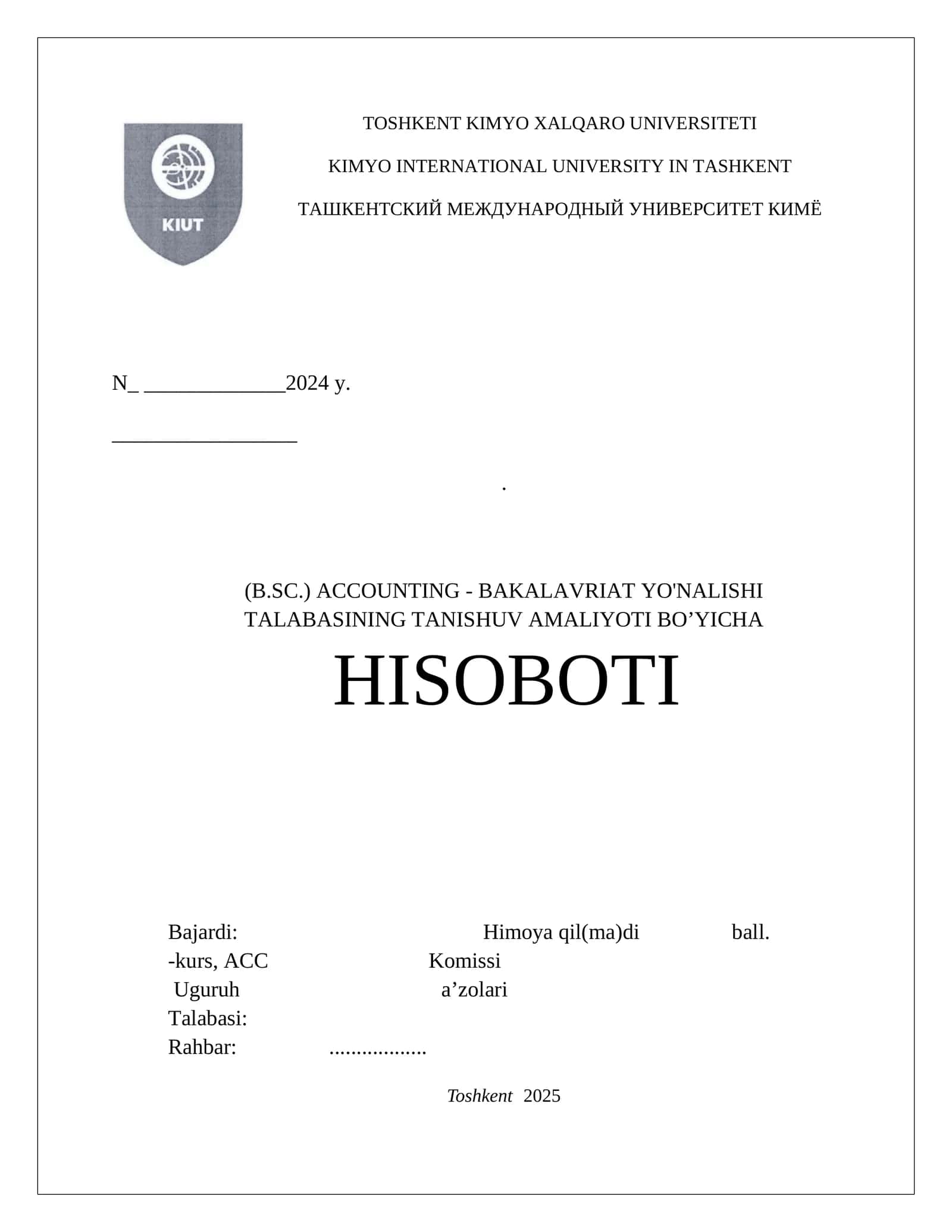 Chakana savdo doʻkonlari faoliyati boʻyicha. AMALIYOTI HISOBOTI
