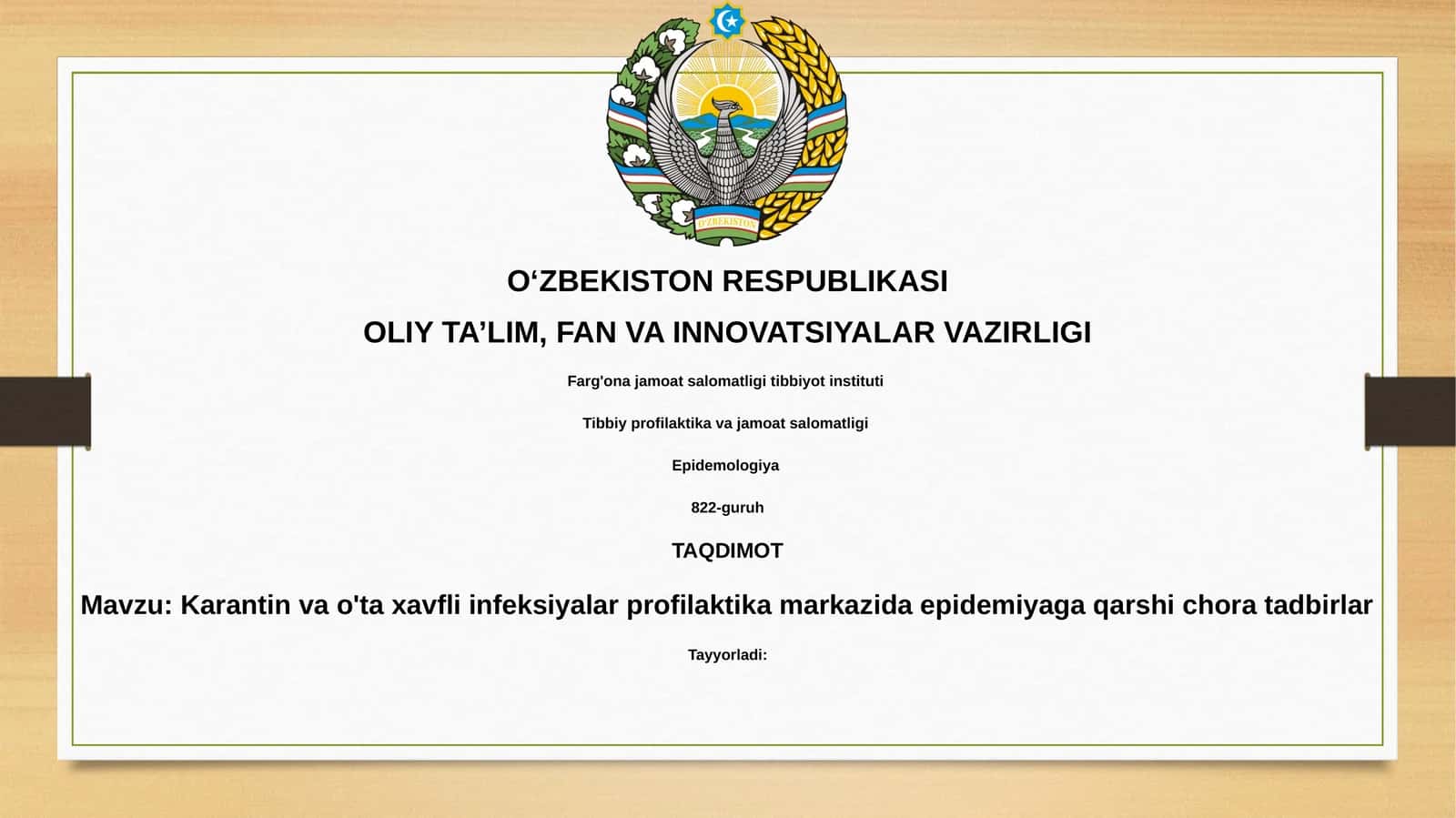 Karantin va o'taxavfli infeksiyalar profilaktika markazida epidemiya qarshi choratadbirlar