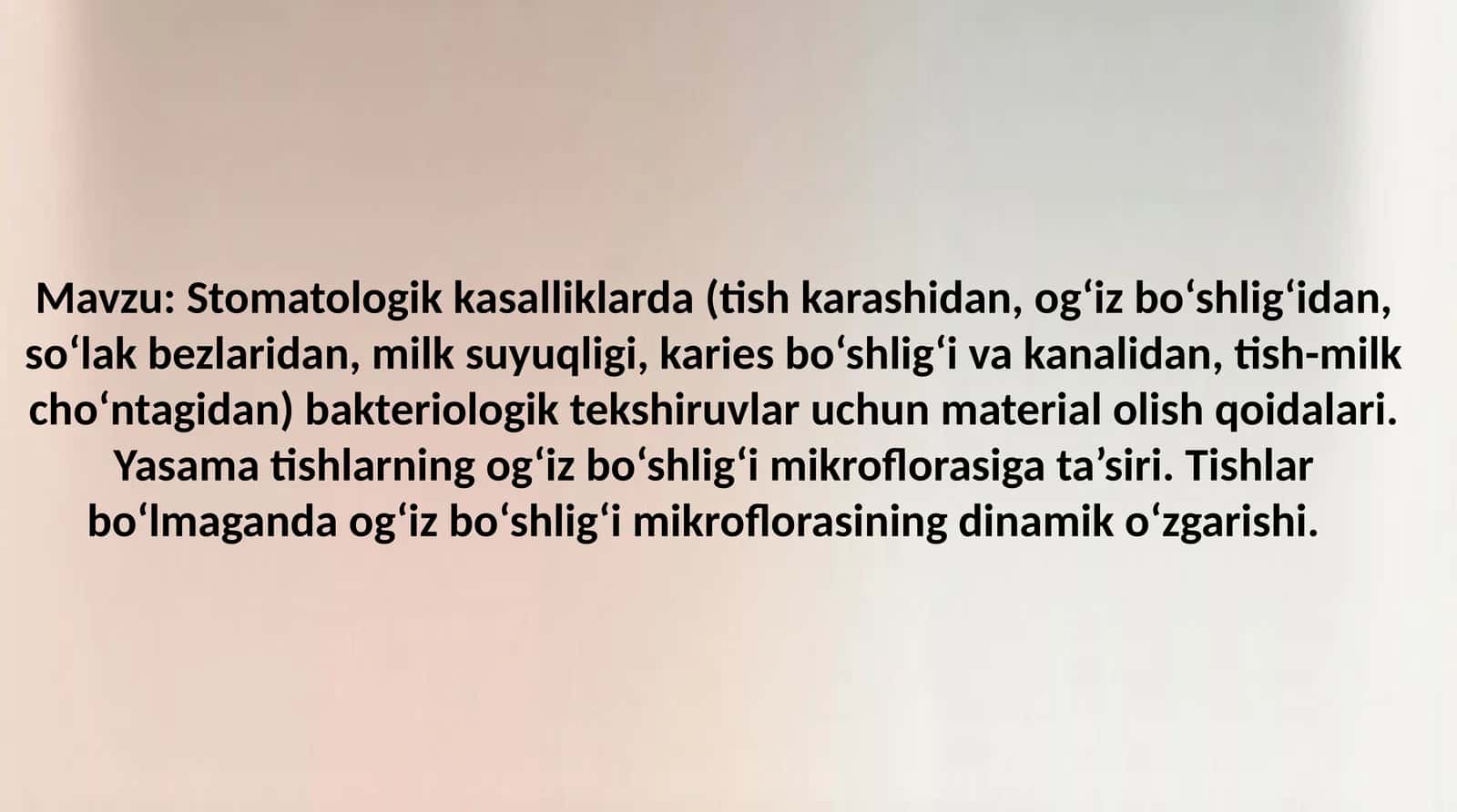 Stomatologik kasalliklarda (tish karashidan, og‘iz bo‘shlig‘idan, so‘lak bezlaridan, milk suyuqligi,