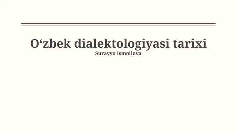 Oʻzbek dialektologiyasi tarixi