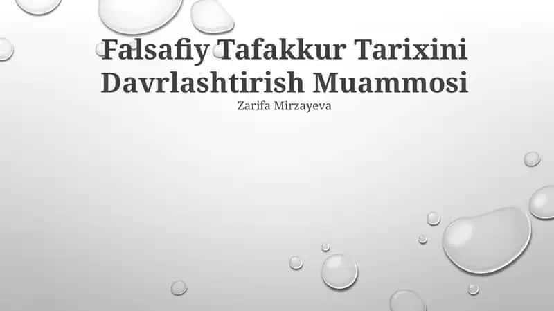 Falsafiy Tafakkur Tarixini Davrlashtirish Muammosi
