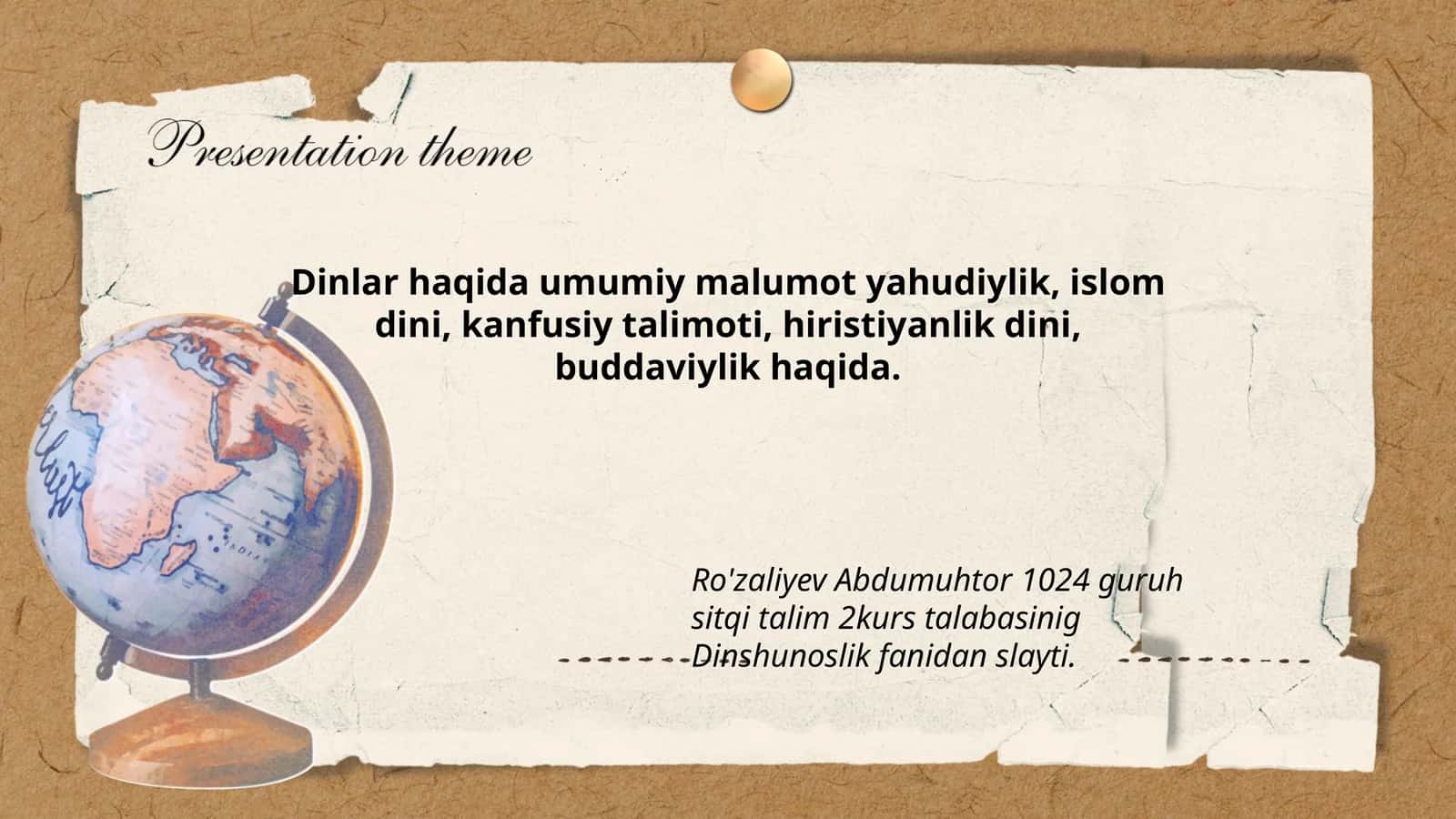 Dinshunoslik fanidan slayt