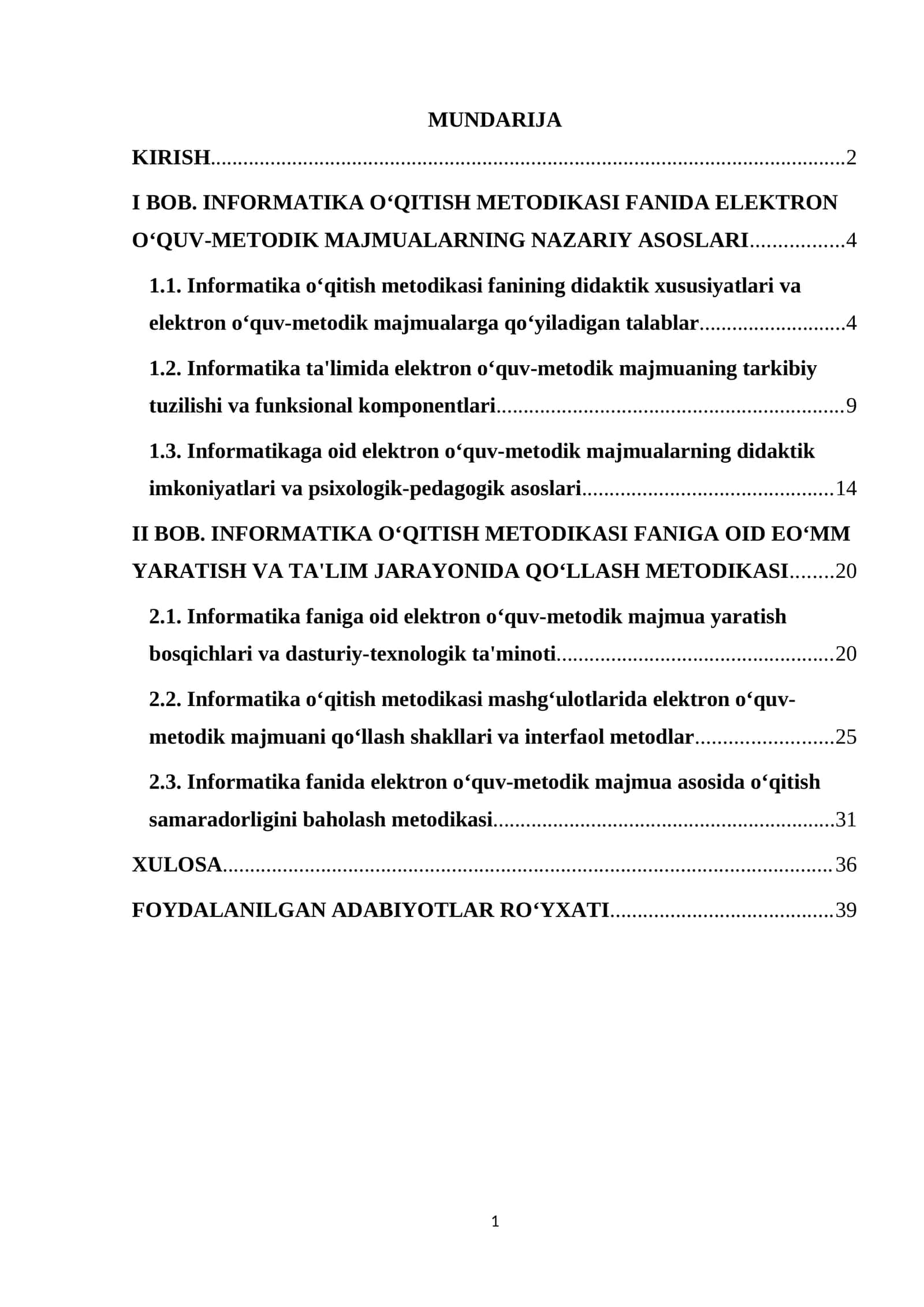 Elektron oʻquv-metodik majmualarni yaratish va ularni ta'lim jarayonida qoʻllash metodikasi.