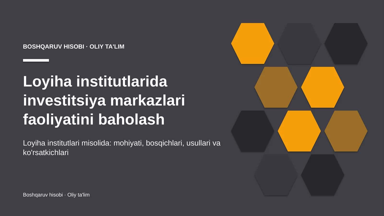 Loyiha institutlarida investitsiya markazlari faoliyatini baholash