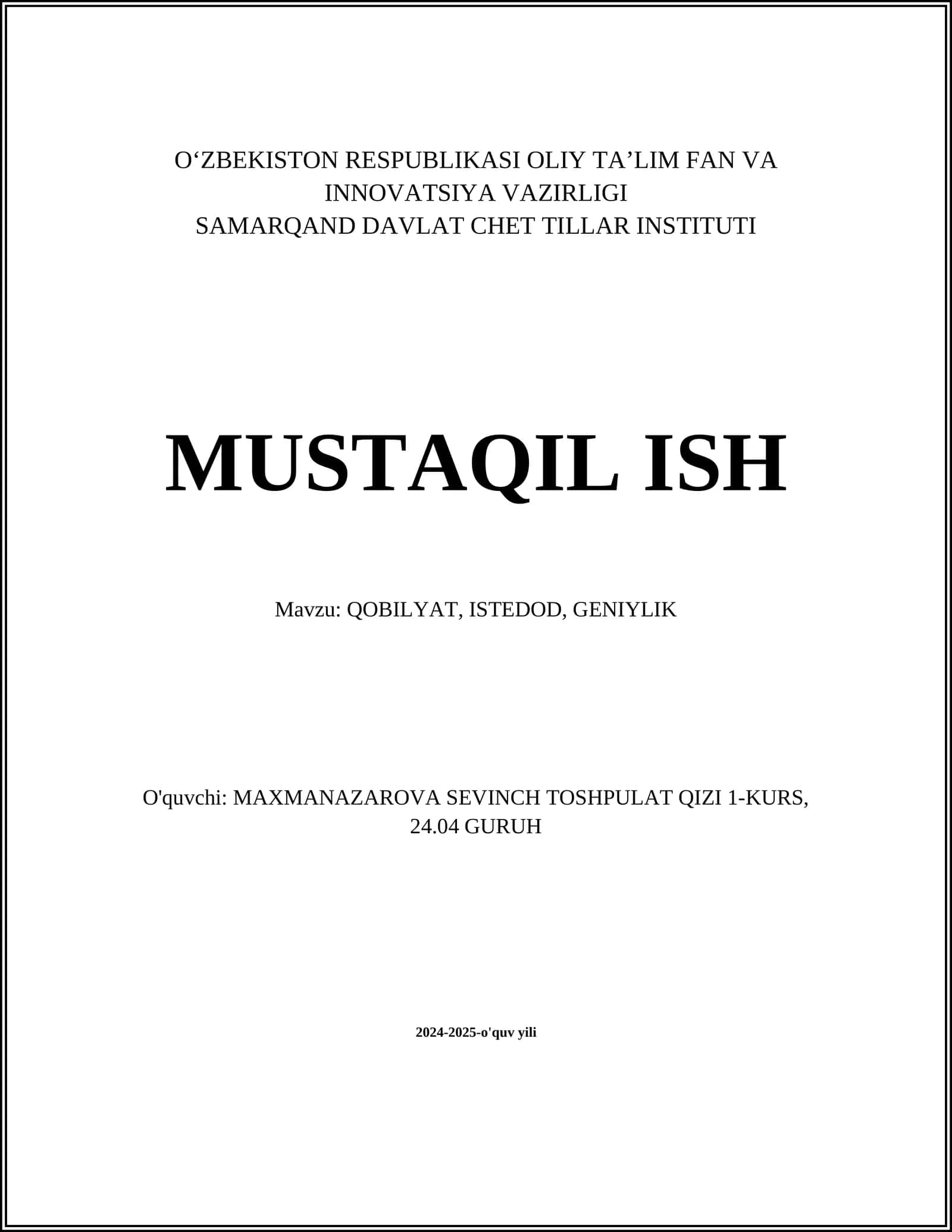 QOBILYAT, ISTEDOD, GENIYLIK