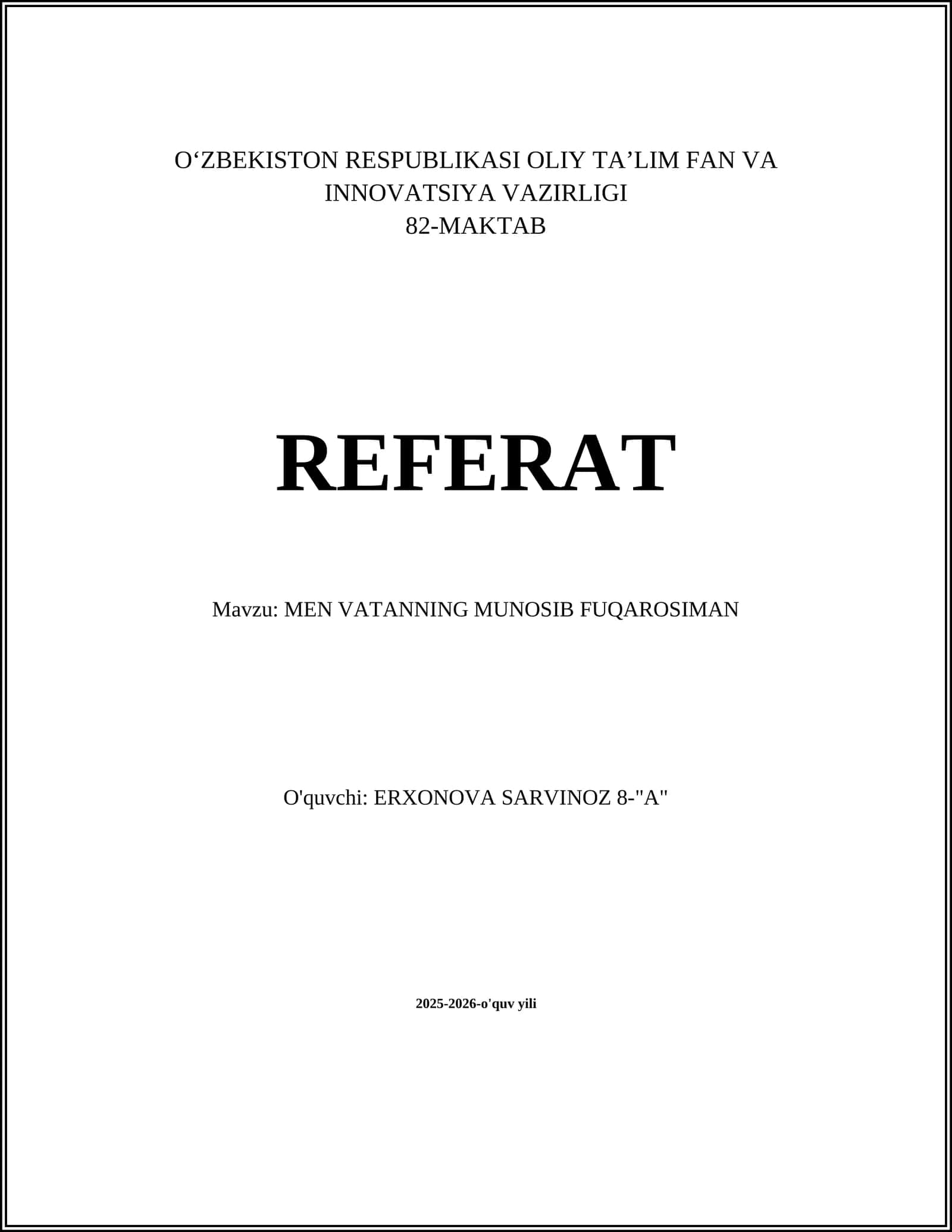 MEN VATANNING MUNOSIB FUQAROSIMAN