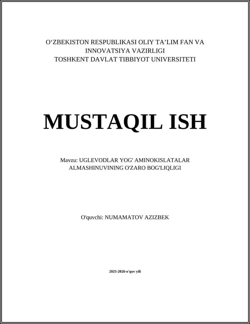 UGLEVODLAR YOG' AMINOKISLATALAR ALMASHINUVI