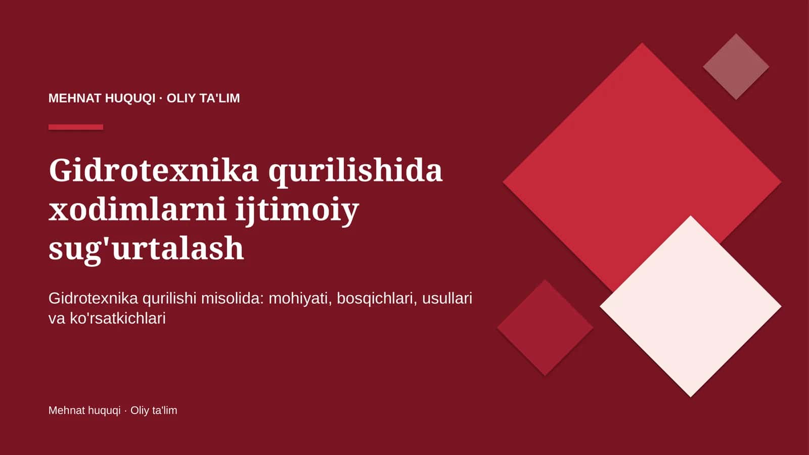 Gidrotexnika qurilishida xodimlarni ijtimoiy sug'urtalash