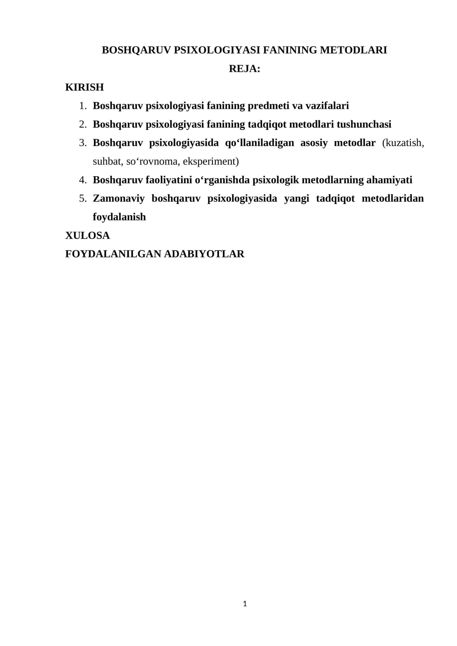 BOSHQARUV PSIXOLOGIYASI FANINING METODLARI