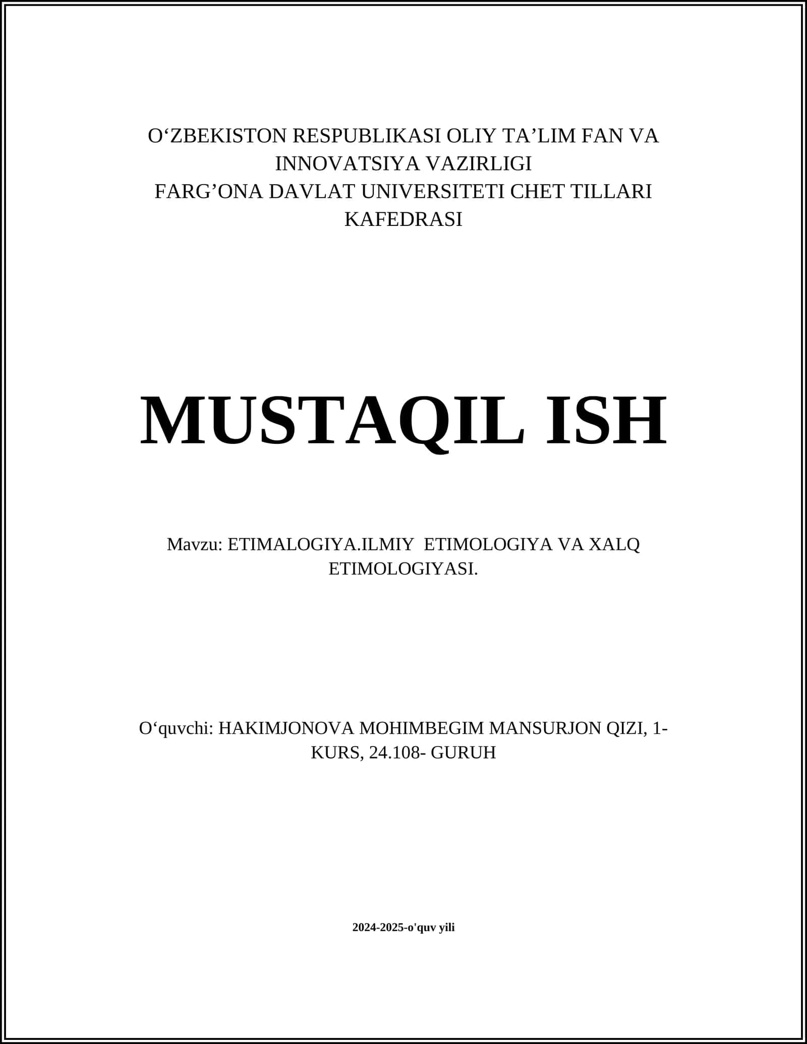 ETIMALOGIYA.ILMIY ETIMOLOGIYA VA XALQ ETIMOLOGIYASI