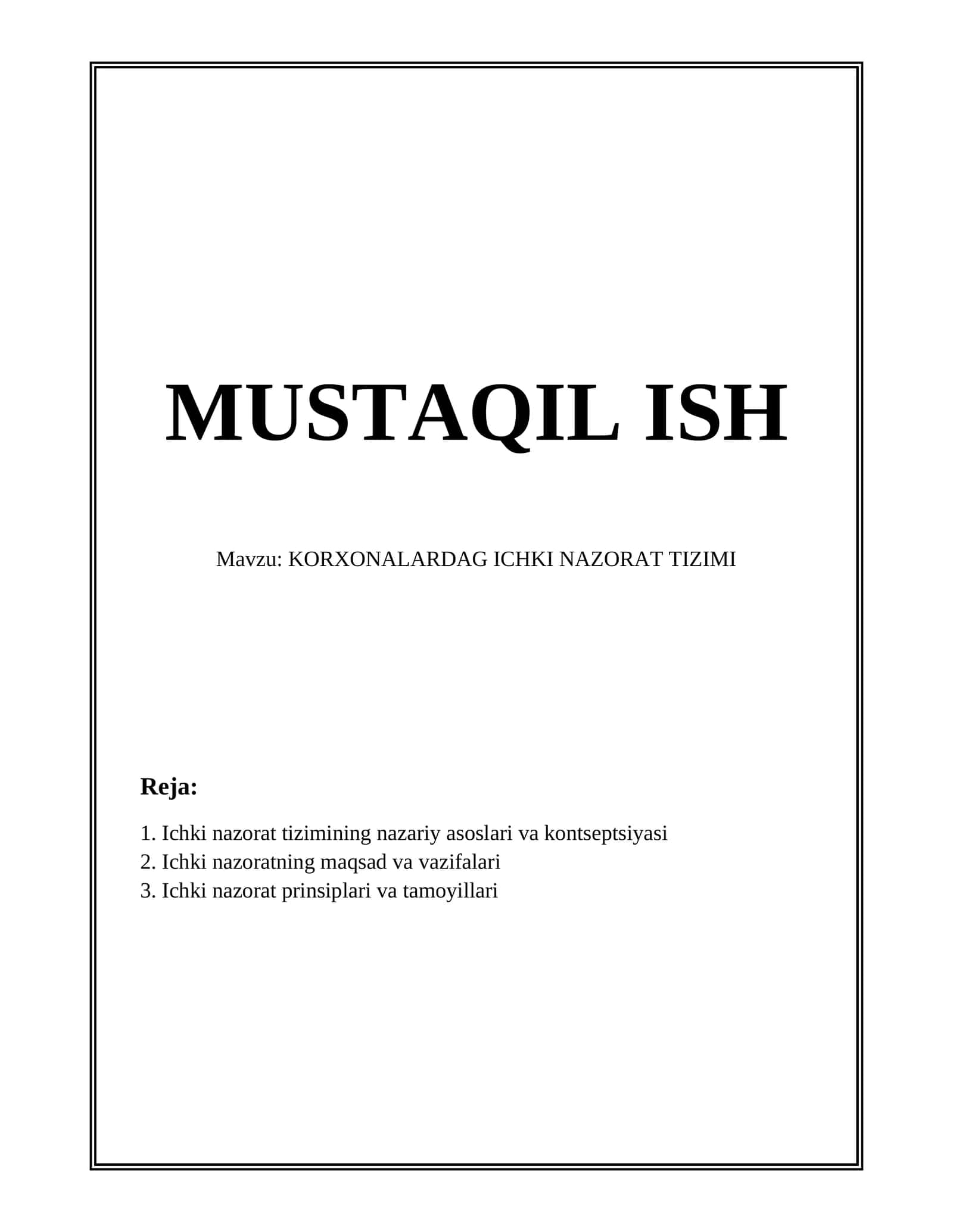 Korxonalardagi Ichki Nazorat Tizimi