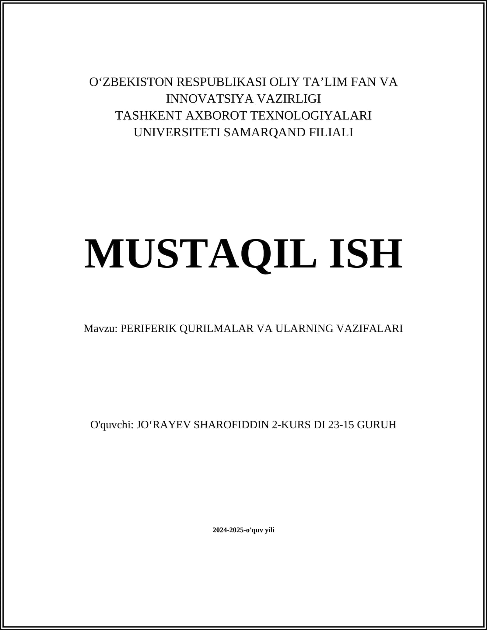 PERIFERIK QURILMALAR VA ULARNING VAZIFALARI