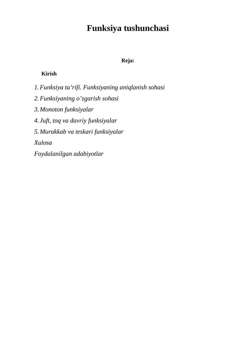 Funksiya tushunchasi